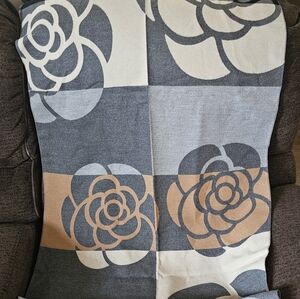 Scarf. Grey,tan And Cream. Brand New In Bag With Brooch. 64x26in. Polyester Soft